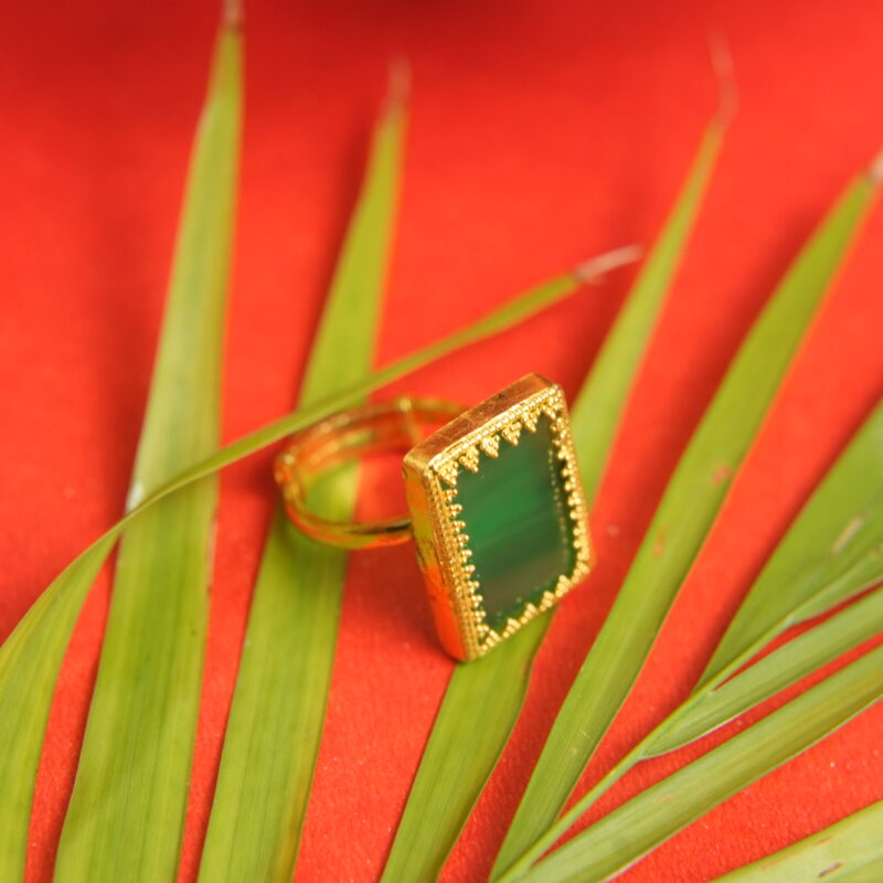 Majestic 22kt Gold Rectangular Green Stone Statement Ring - Image 2