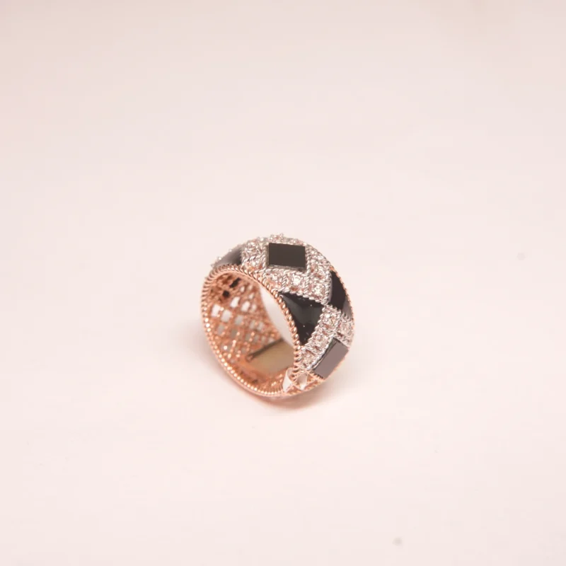 14kt Rose  Gold Ring with Black Enamel & Diamond Accents - Image 2