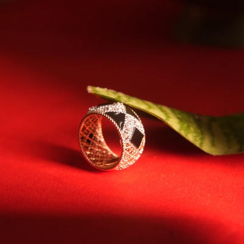14kt Rose  Gold Ring with Black Enamel & Diamond Accents - Image 3