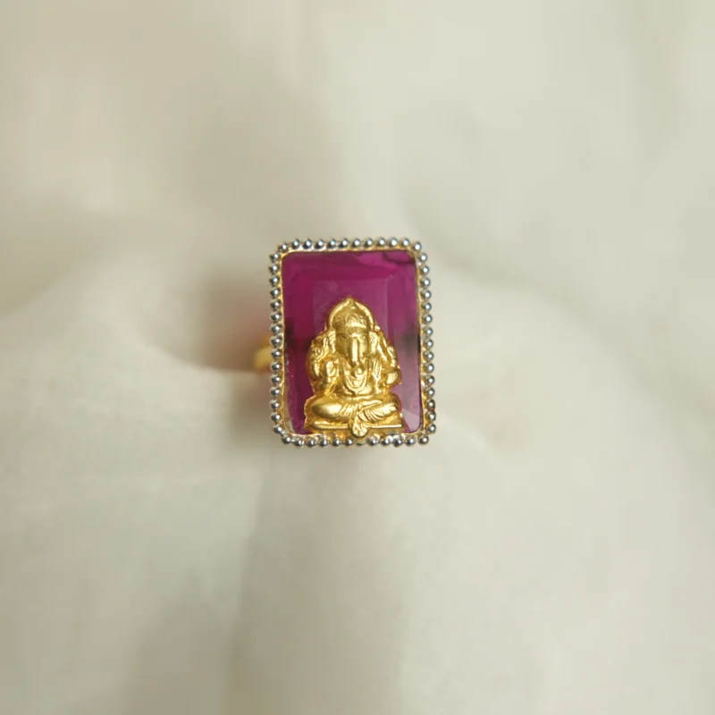 22kt Gold Lord Ganesha Ring with Ruby Stone Base - Image 2