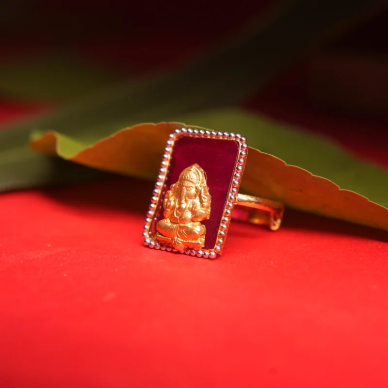 22kt Gold Lord Ganesha Ring with Ruby Stone Base