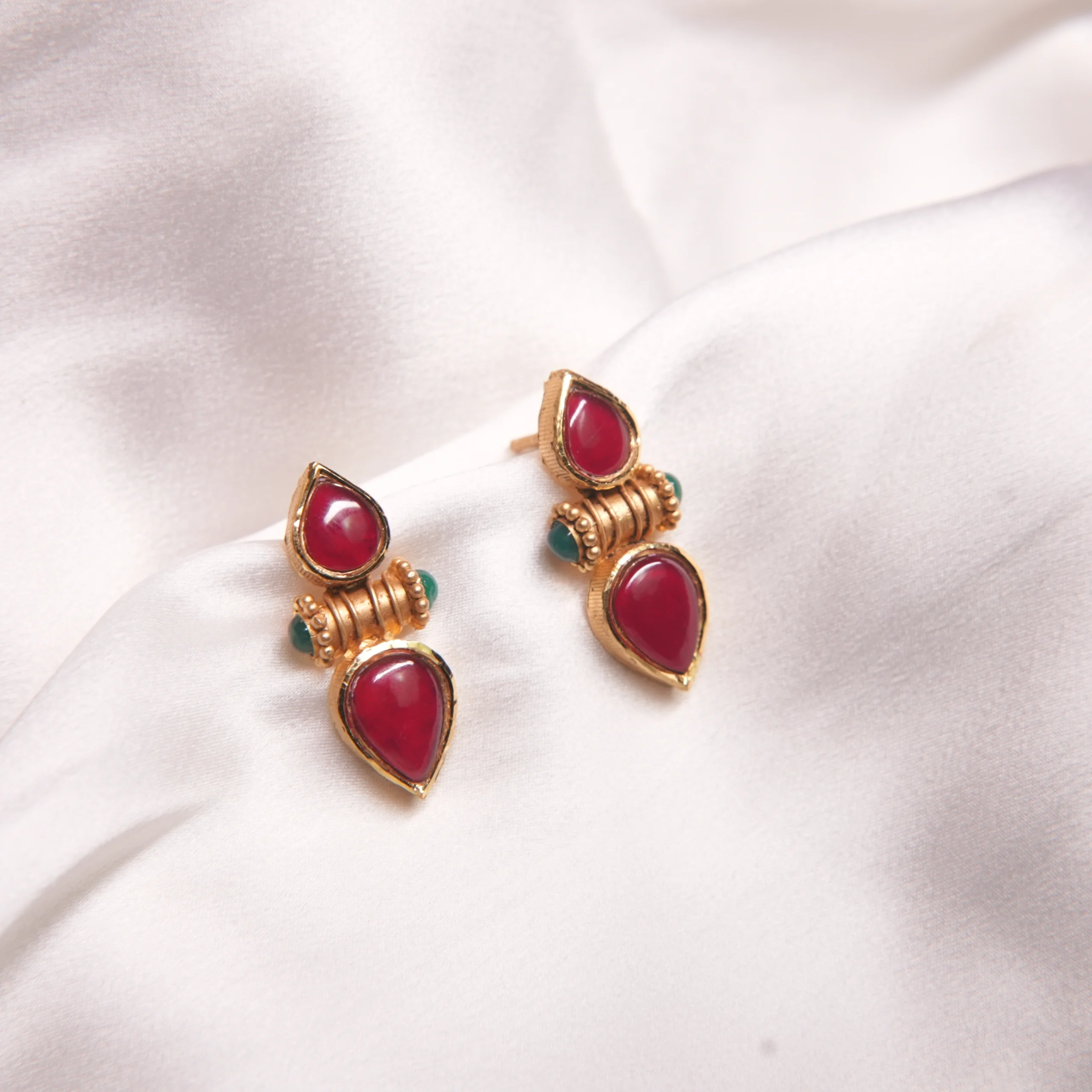 Heritage 22kt Gold Earrings with Ruby Red & Emerald Green Accents