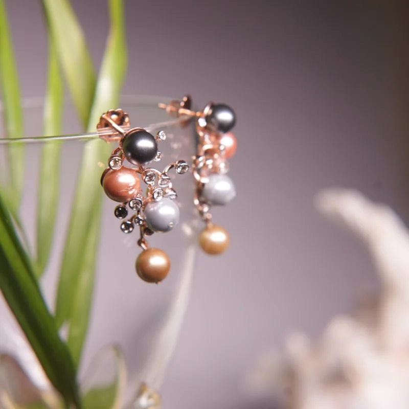 Elegant Multi-Colored Pearl & Diamond Studded Earrings - Image 2