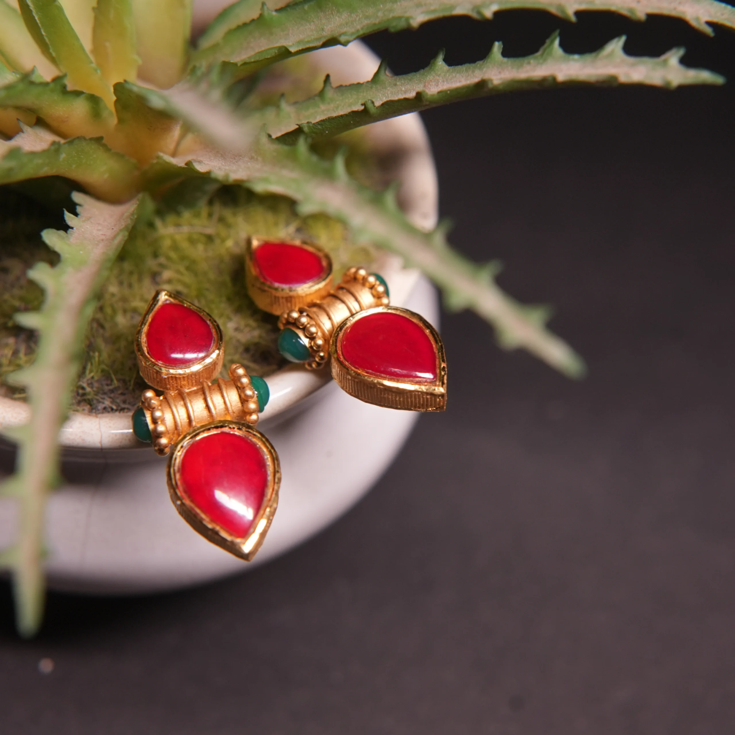 Heritage 22kt Gold Earrings with Ruby Red & Emerald Green Accents - Image 3