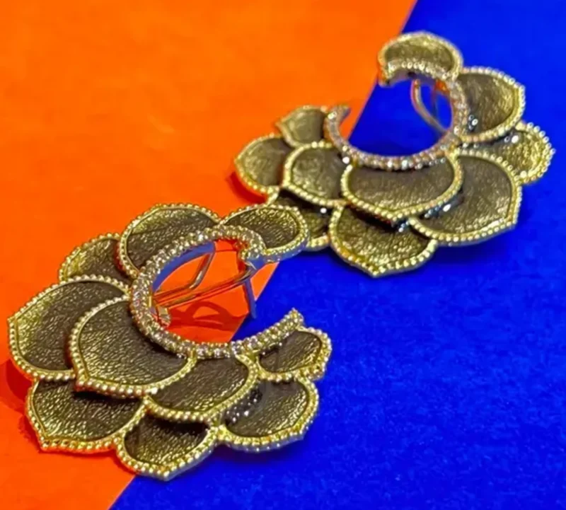 Elegant Floral Crescent 925 Silver Earrings – Antique Finish - Image 2