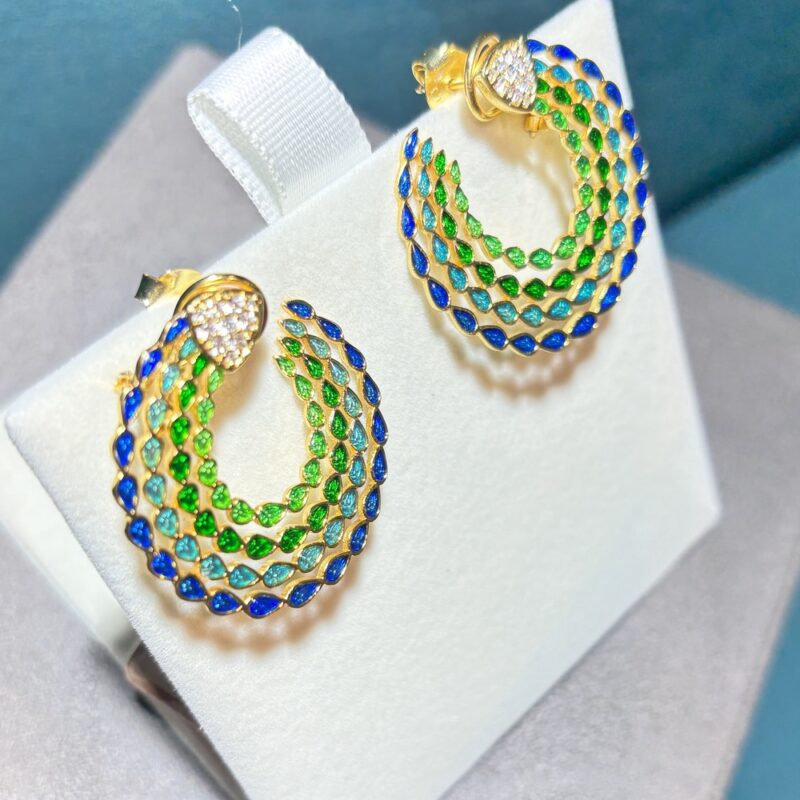 925 Silver Peacock Motif Earrings – Enamel Blue & Green Finish - Image 3