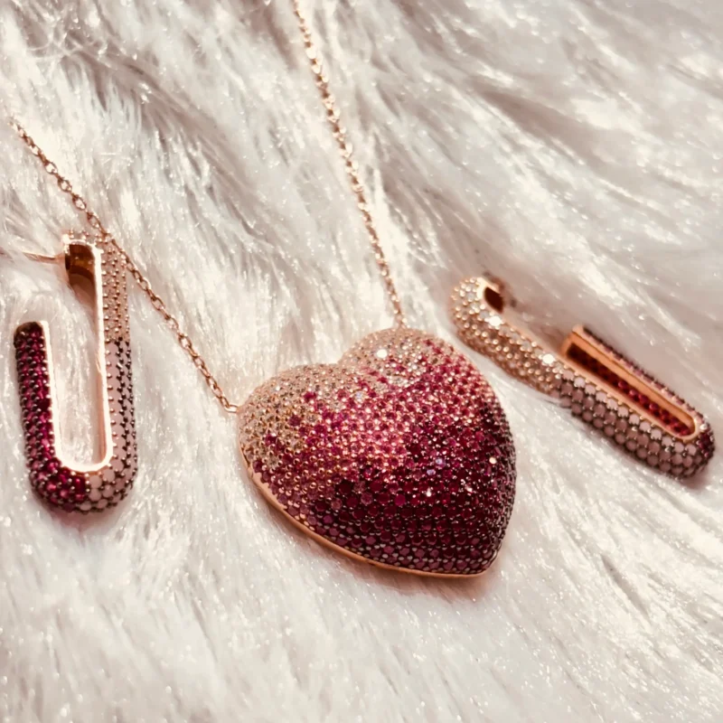 925 Silver Gradient Heart Pendant with Dual Tone Crystals – Rose Gold Finish