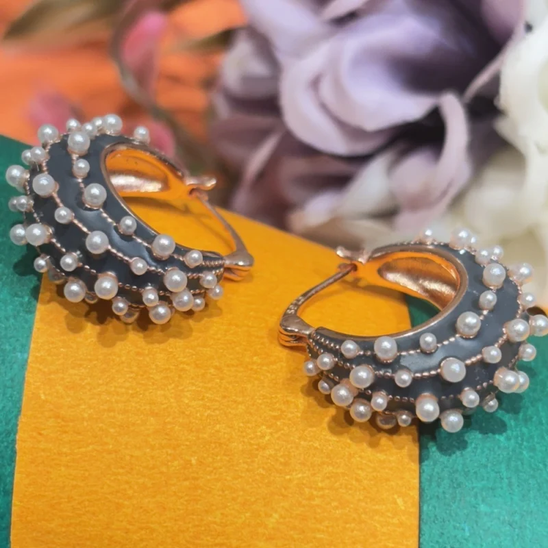 Elegant Silver Bali with Pearl Beads – Traditional & Stylish Hoop Earrings - Image 2