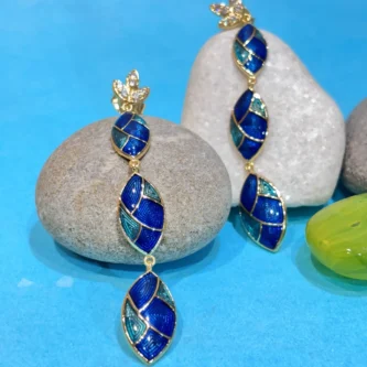 Elegant Silver Enamel Drop Earrings with Blue & Green Detailing