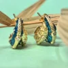 Elegant Silver Bali Earrings with Blue Enamel & Stone Detailing