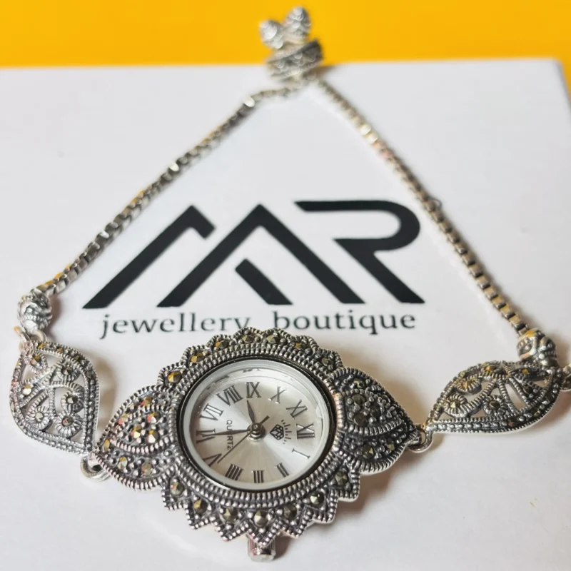 Antique Silver Designer Watch with Intricate Floral Detailing - Image 5