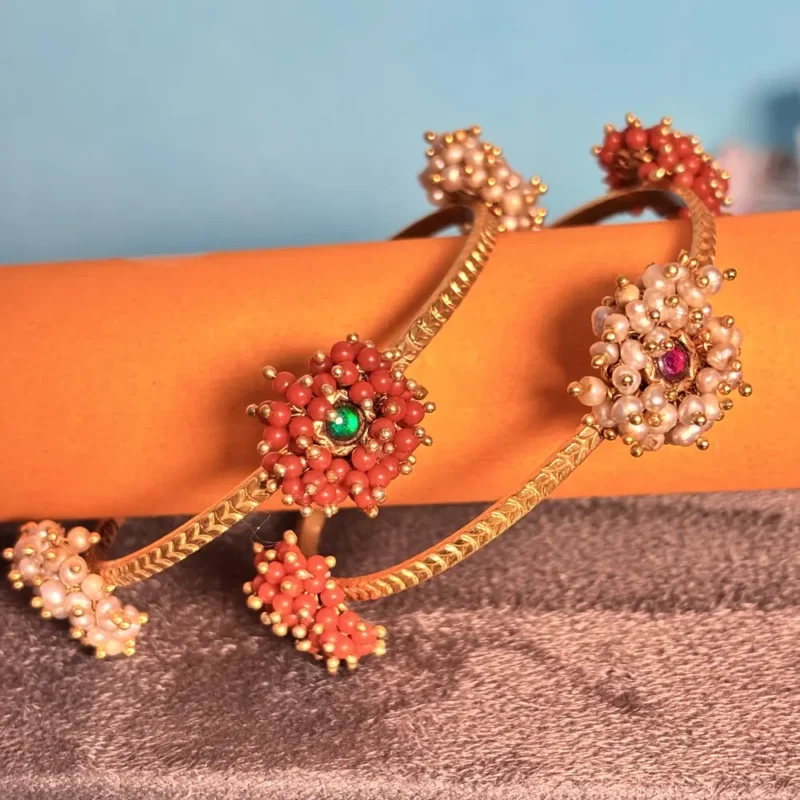 Elegant Silver Bangles with Pearl & Bead Floral Design - Image 2