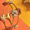 Elegant Silver Bangles with Pearl & Bead Floral Design