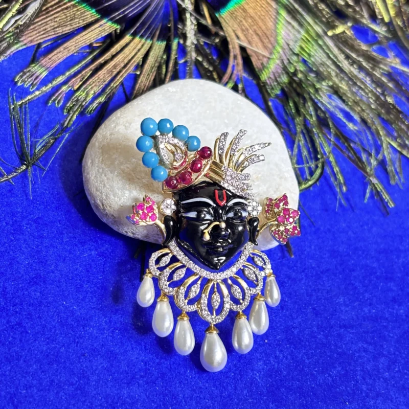 Exquisite Diamond Pendant of Shrinath Ji with Pearl & Gemstone Detailing - Image 3