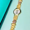 Silver Dial Watch with Gold-Plated Traditional Strap & Stone Embellishments