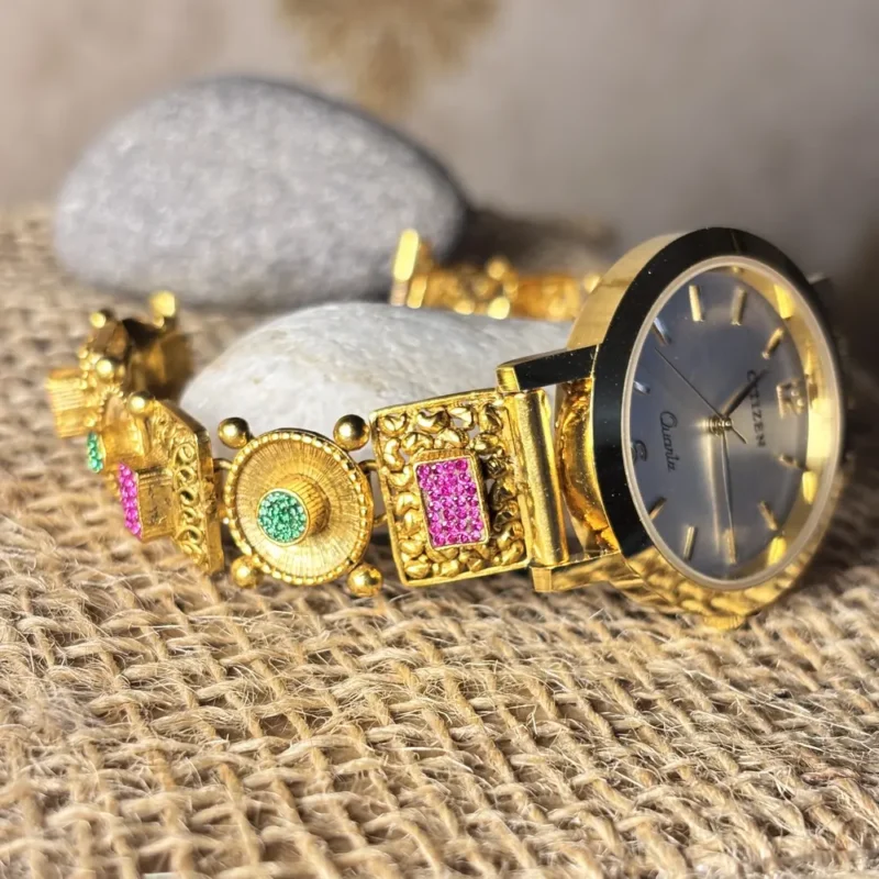 Elegant Silver Watch with Gold-Tone Detailing & Traditional Bracelet Design - Image 4