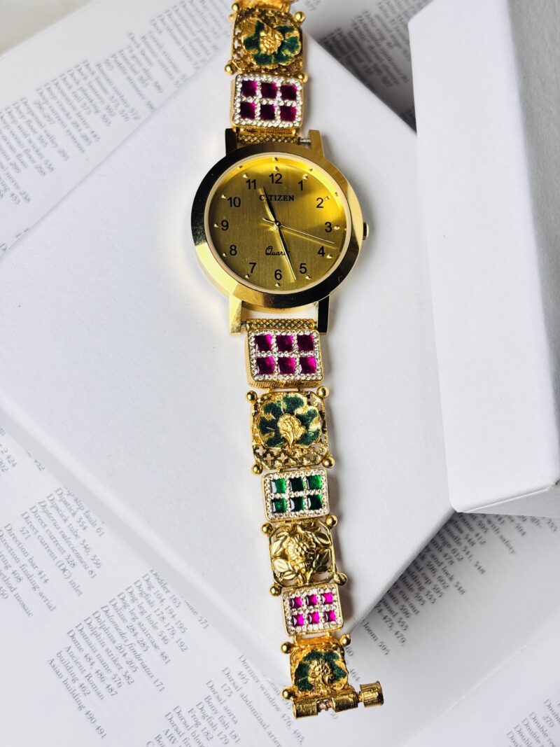 🌟 Luxury Gold-Plated Designer Watch with Ruby & Emerald Stone Bracelet 🌟 - Image 2