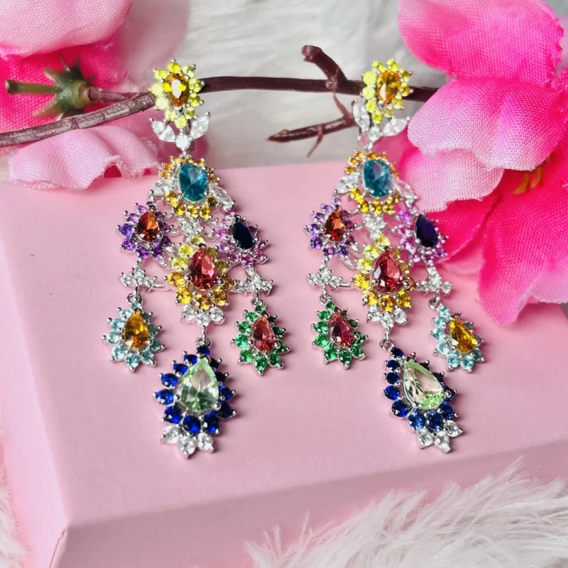 ✨ Elegant Multi-Coloured Stone Silver Earrings ✨ - Image 2