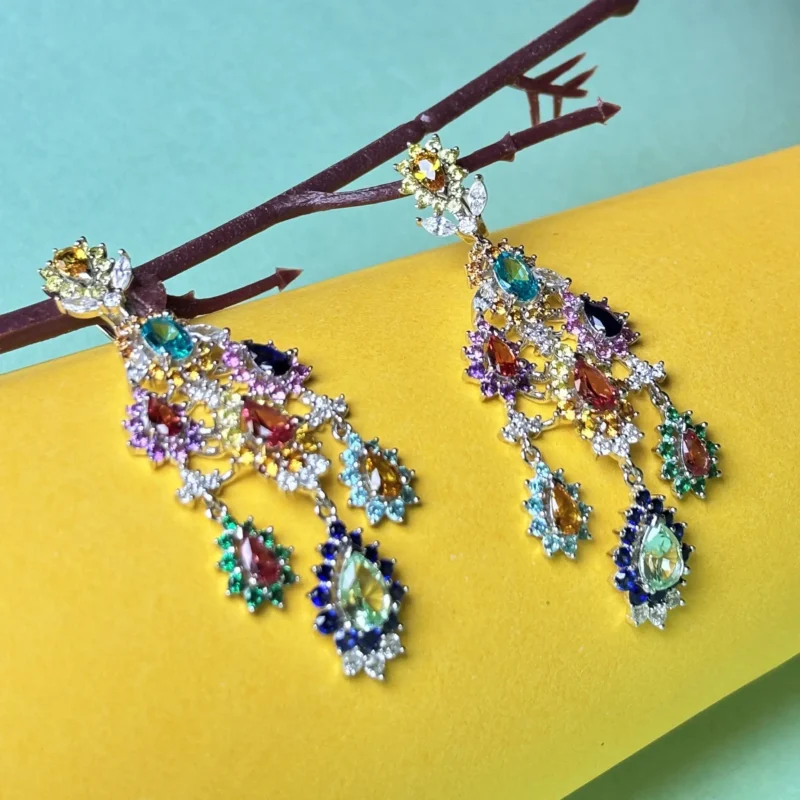 ✨ Elegant Multi-Coloured Stone Silver Earrings ✨ - Image 3