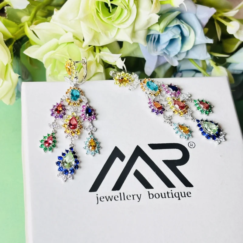 ✨ Elegant Multi-Coloured Stone Silver Earrings ✨ - Image 4