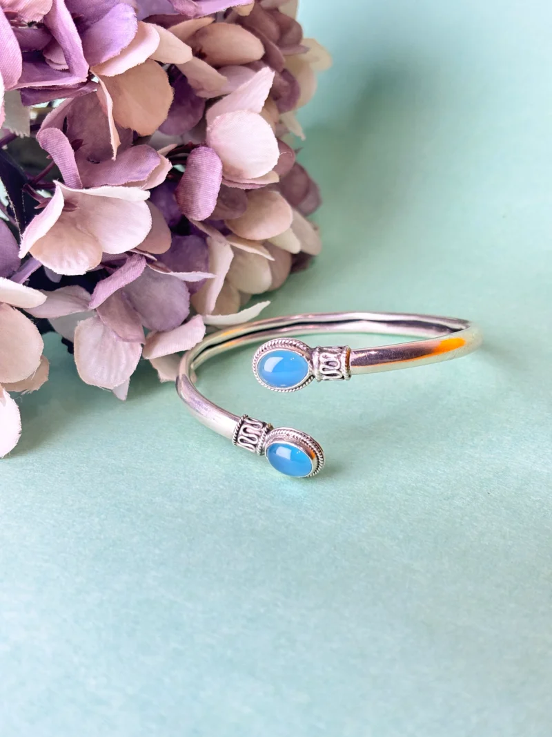 Elegant Silver Bracelet with Blue Gemstone Accents - Image 3