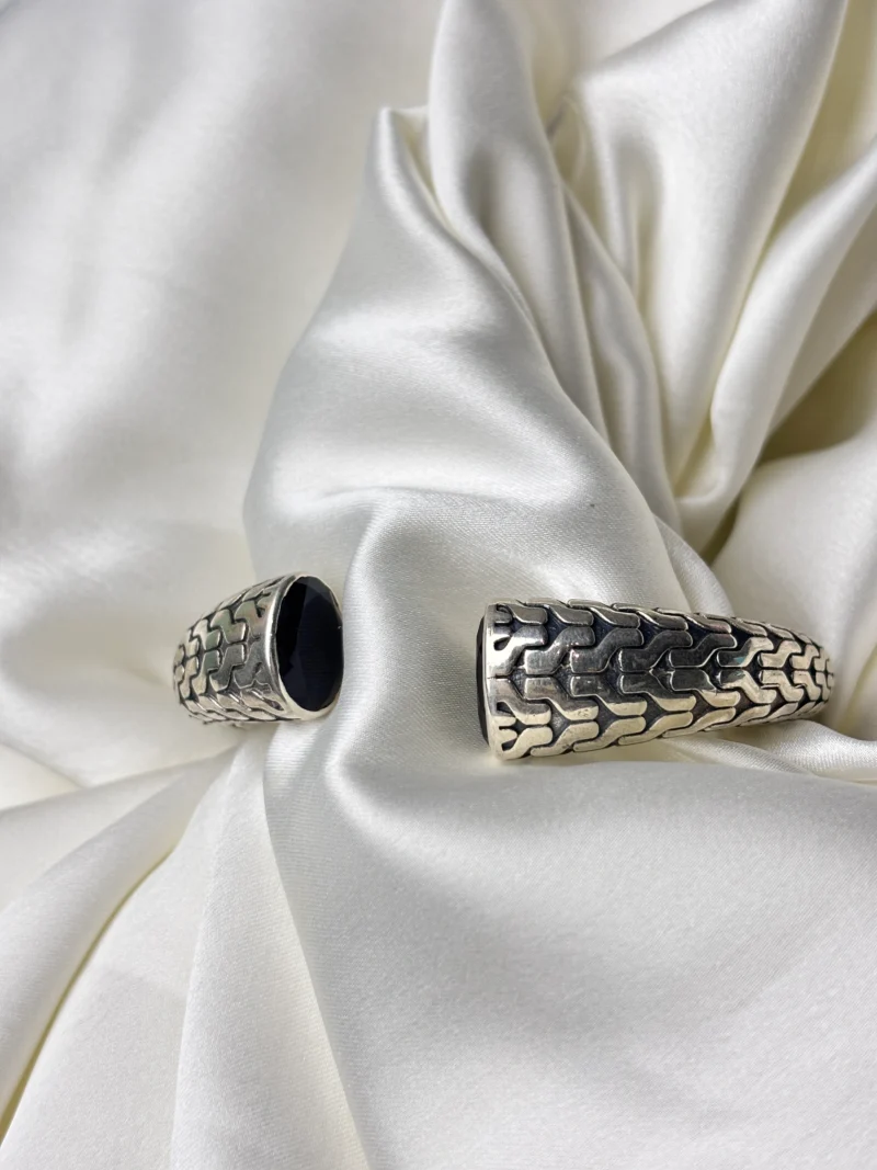 Elegant Oxidized Silver Cuff Bracelet with Intricate Carving - Image 2