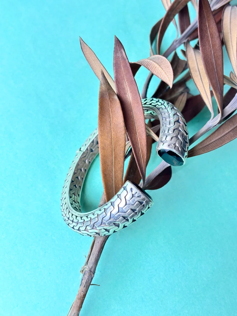 Elegant Oxidized Silver Cuff Bracelet with Intricate Carving - Image 3