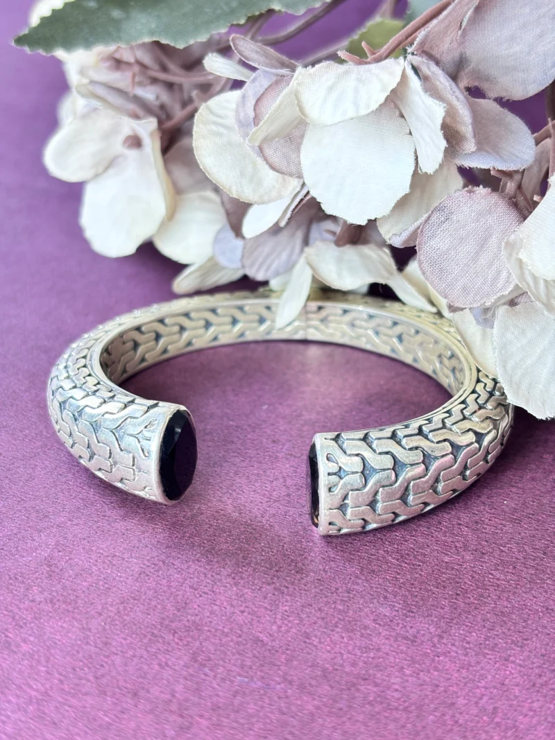 Elegant Oxidized Silver Cuff Bracelet with Intricate Carving