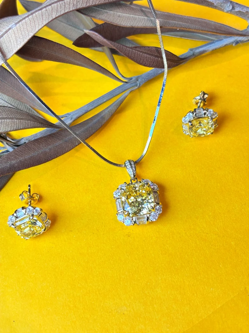 Silver Pendant Set with Yellow Stone & Zircon Accents - Image 2