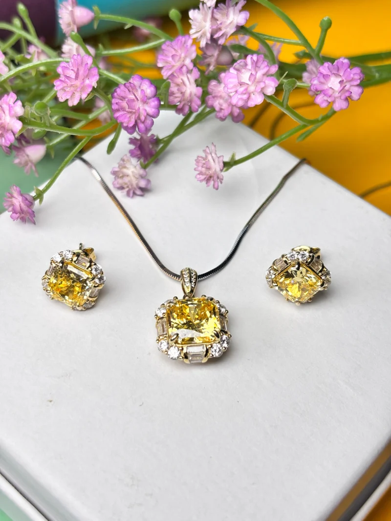 Silver Pendant Set with Yellow Stone & Zircon Accents