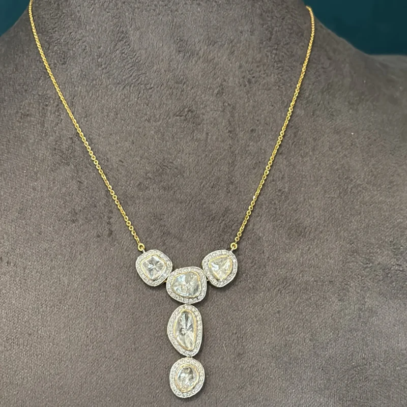 Exquisite Diamond & Polki Pendant Chain – Timeless Elegance - Image 3