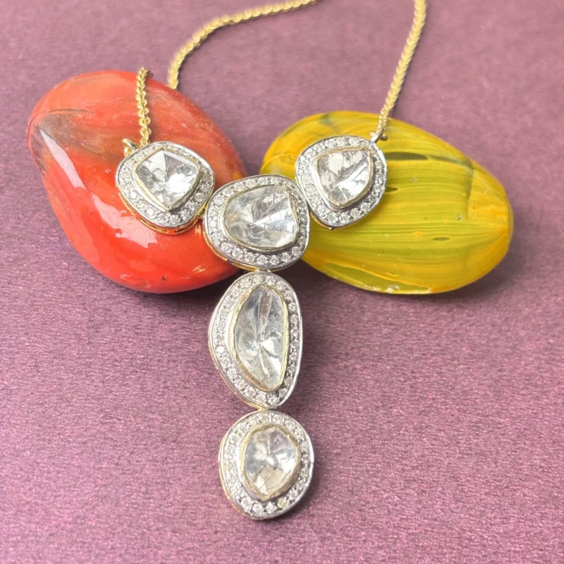 Exquisite Diamond & Polki Pendant Chain – Timeless Elegance - Image 2