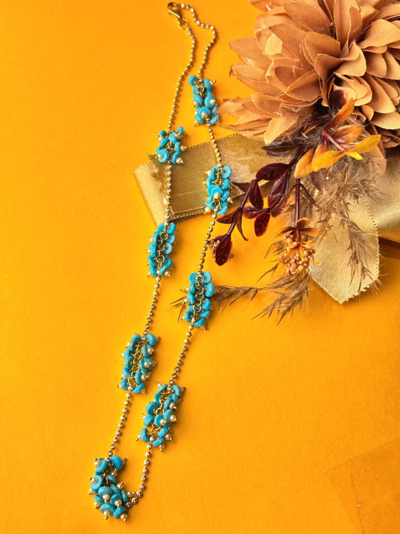 22kt Gold Chain with Blue Stone & Pearl Cluster Detailing – Elegant & Unique - Image 2