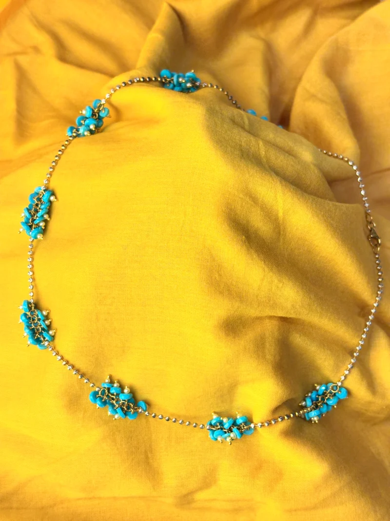 22kt Gold Chain with Blue Stone & Pearl Cluster Detailing – Elegant & Unique - Image 3