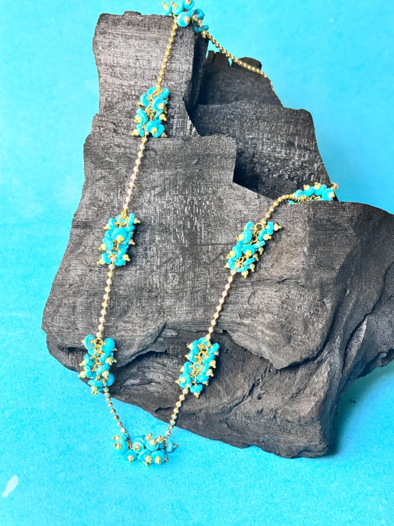 22kt Gold Chain with Blue Stone & Pearl Cluster Detailing – Elegant & Unique - Image 4