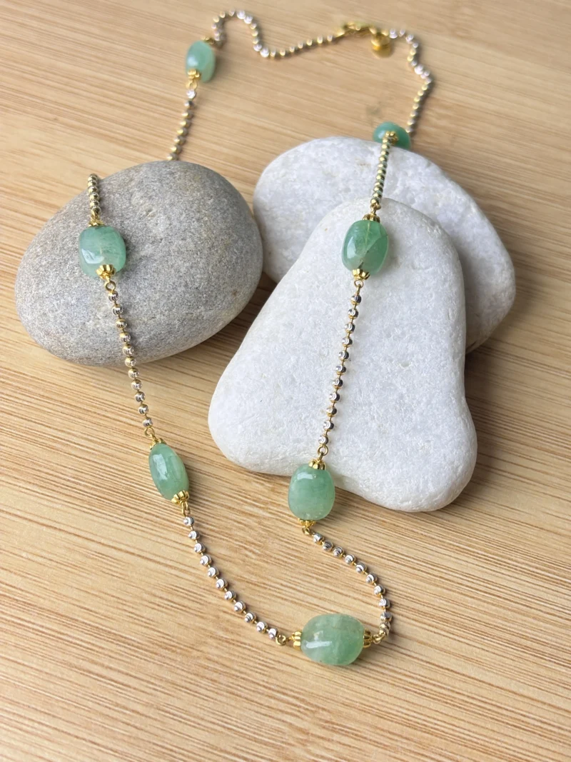 Elegant 22kt Gold Chain with Green Aventurine Beads – Timeless Luxury