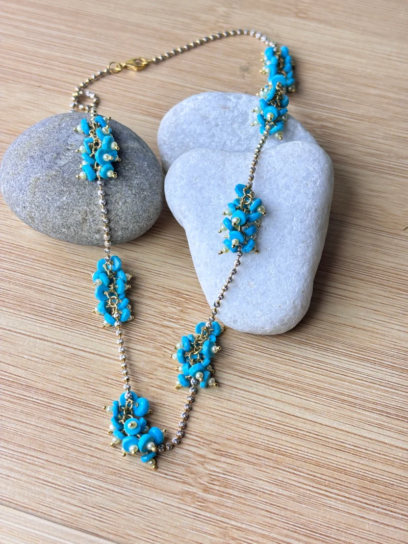 22kt Gold Chain with Blue Stone & Pearl Cluster Detailing – Elegant & Unique