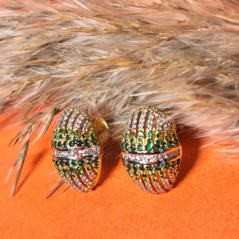 Elegant Diamond & Emerald Stud Earrings - Image 5