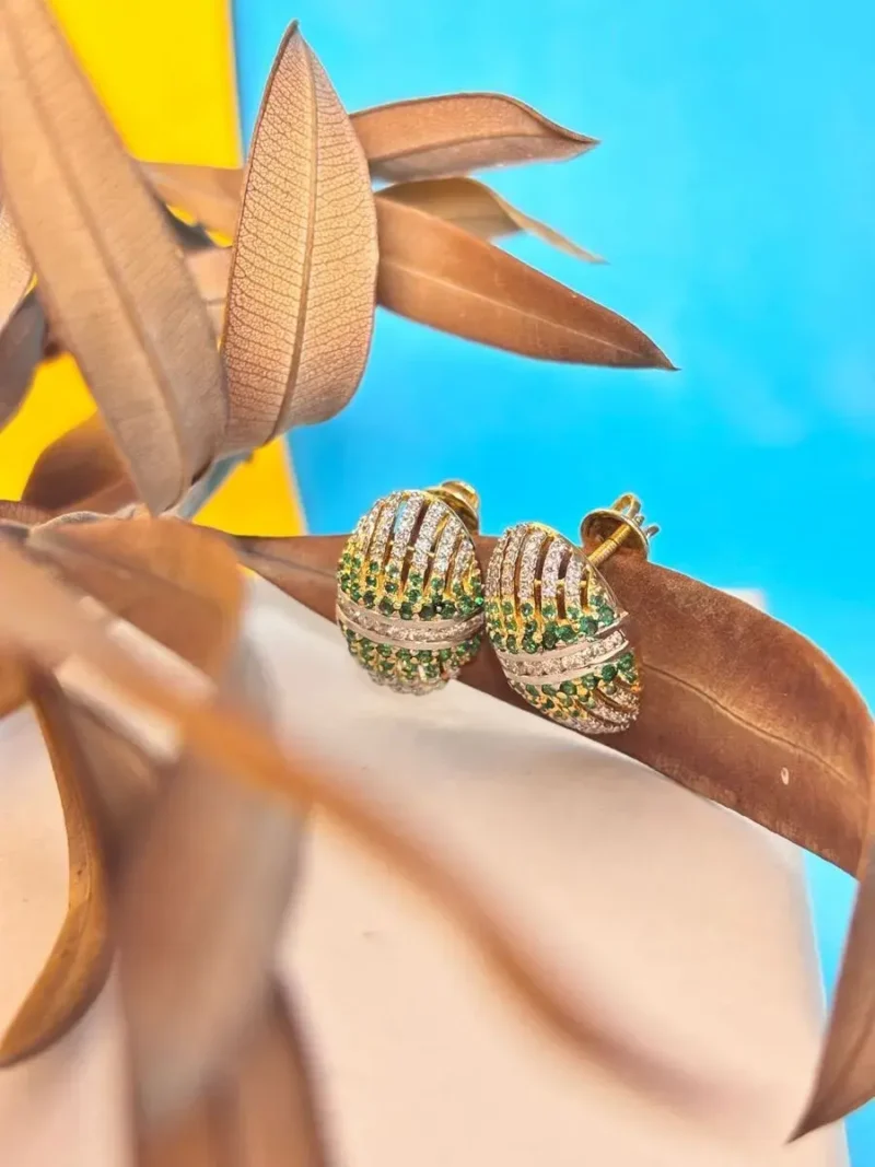 Elegant Diamond & Emerald Stud Earrings