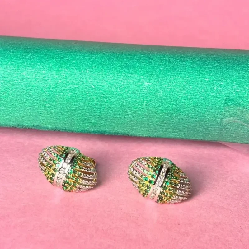 Elegant Diamond & Emerald Stud Earrings - Image 2