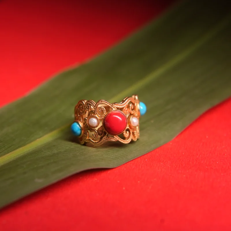 Heritage 22Kt Gold-Plated Multistone Filigree Ring - Image 2