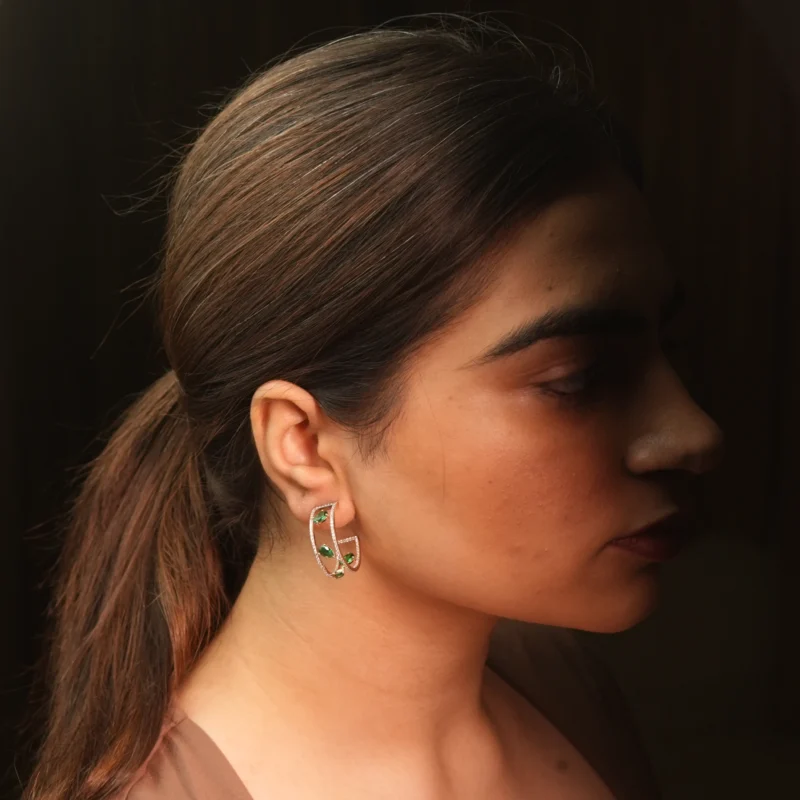 Elegant Diamond & Emerald Hoop Earrings – A Timeless Luxury - Image 4