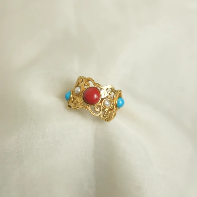 Heritage 22Kt Gold-Plated Multistone Filigree Ring