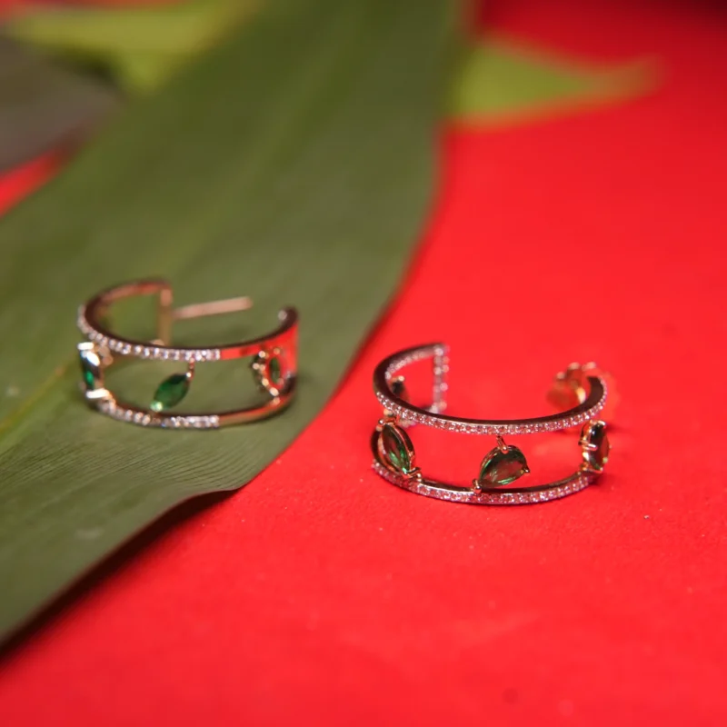 Elegant Diamond & Emerald Hoop Earrings – A Timeless Luxury - Image 2