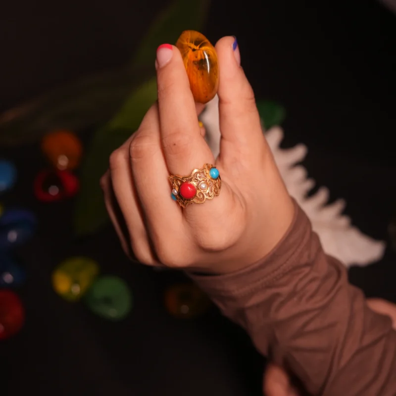 Heritage 22Kt Gold-Plated Multistone Filigree Ring - Image 4