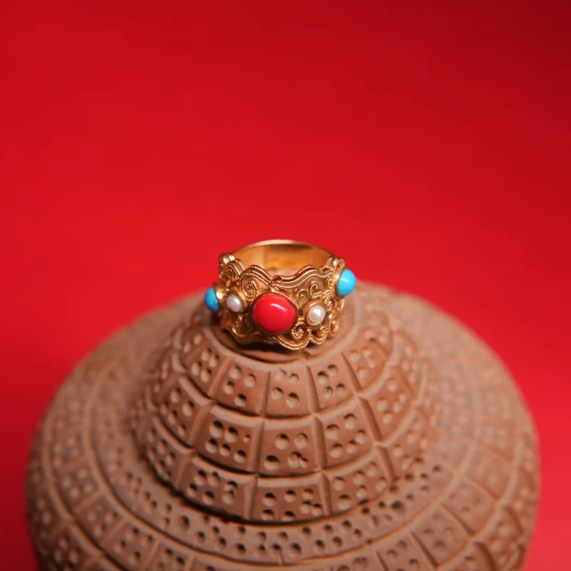 Heritage 22Kt Gold-Plated Multistone Filigree Ring - Image 3