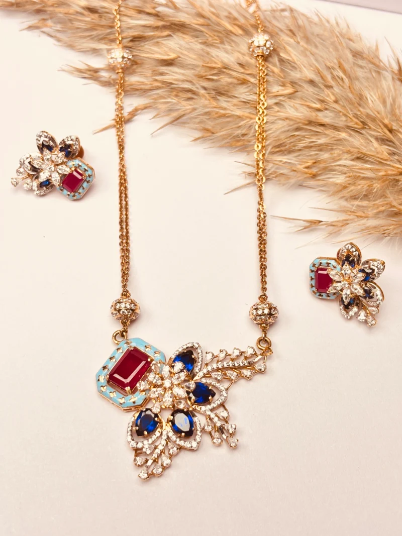 Luxury Rose Gold Pendant Set with Zircon and Color Stones - Image 2