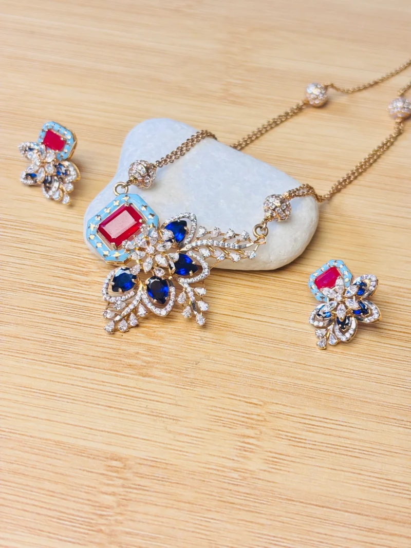 Luxury Rose Gold Pendant Set with Zircon and Color Stones