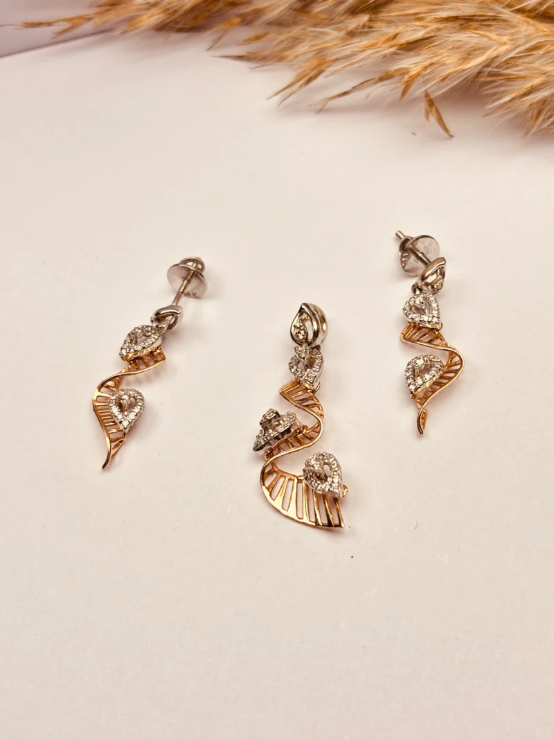 Elegant Rose Gold & Diamond Pendant Set - Image 2