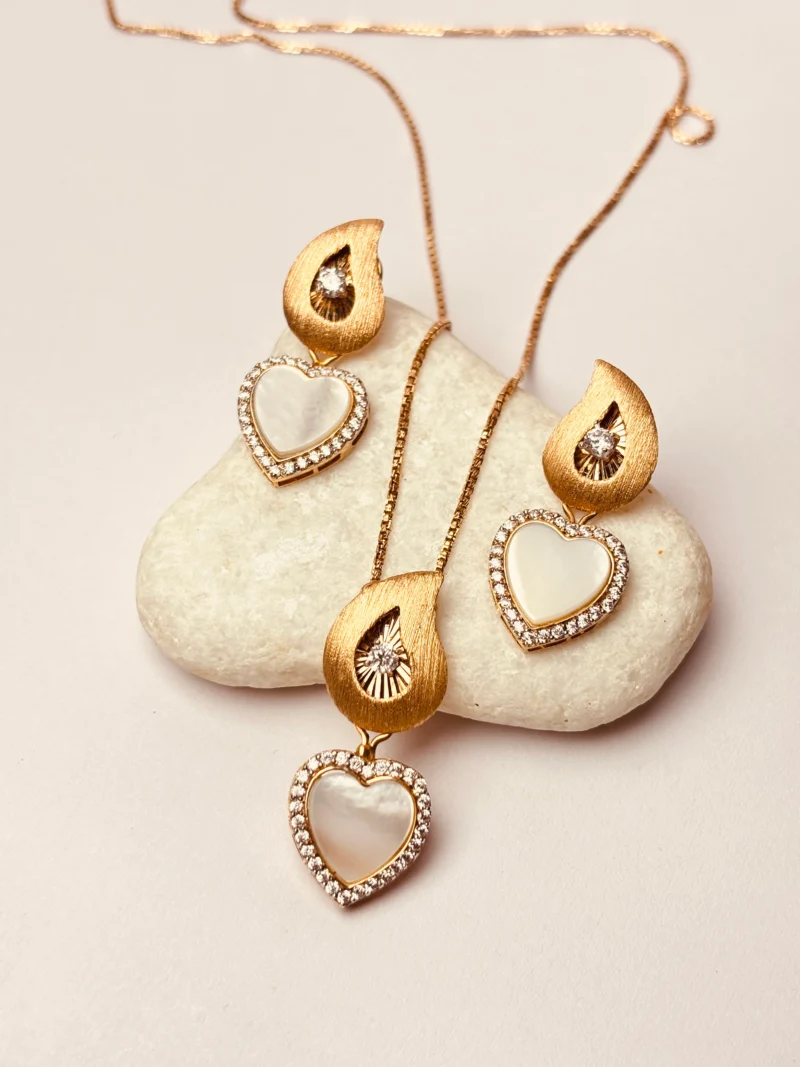 Rose Gold Pendant Set with Diamonds & Mother of Pearl Heart Design - Image 2